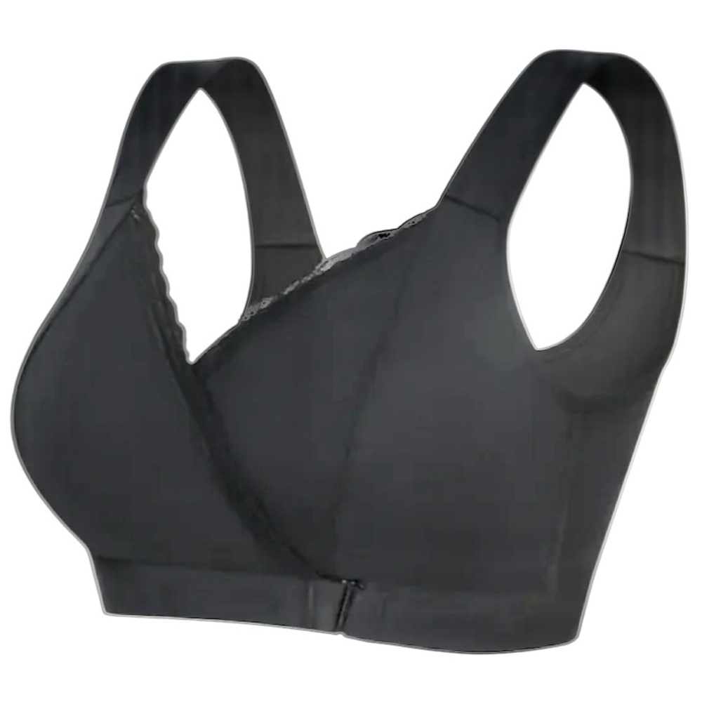FionaBra M Black Comfort Bra Wireless COTTON Front Close Adjustable Band NWT